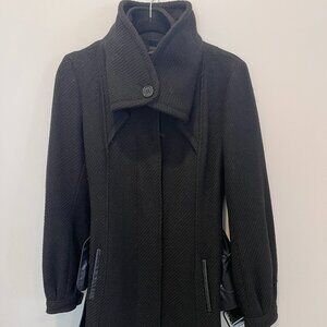Mackage black wool coat with leather belt